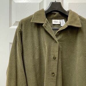Vintage Women's Monterey by Koret Size 14 Olive Corduroy Shirt Top Button Down